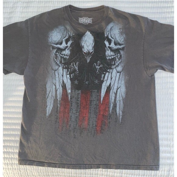 MMA Elite Men T-Shirt  Gray Y2K Skull USA Eagle Graphic Crew Neck Tee XL - Picture 3 of 4